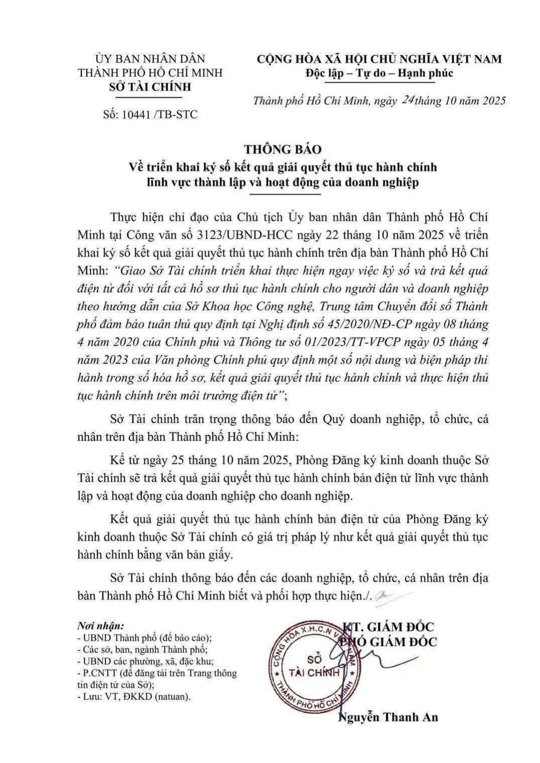 Thông báo 10441/TB-STC ngày 24/10/2025