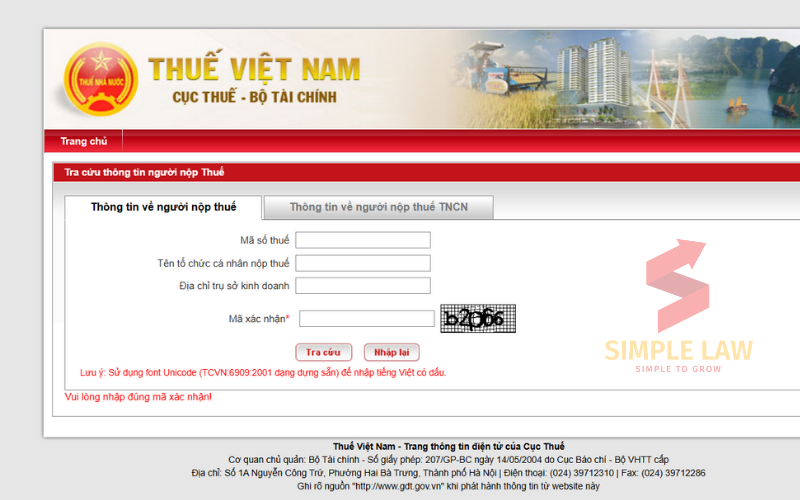 Trang Tra cứu thông tin người nộp thuế